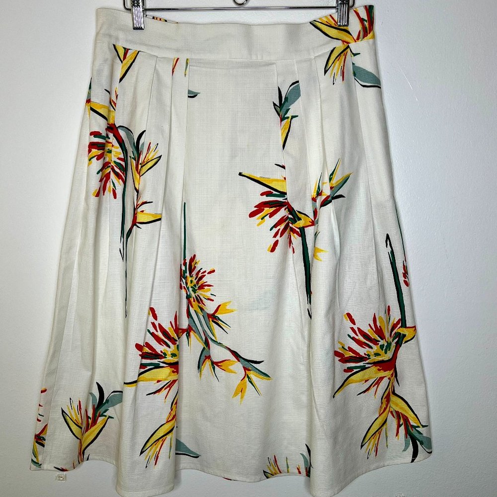 Eva Mendes Women's Skirt 14 White Bird of Paradise Cotton Pockets Pleated Zipper